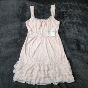 Mixed Threads LA Pink Lace Tiered Ruffle Mini Dress Corset Style IR1205-HU03 L